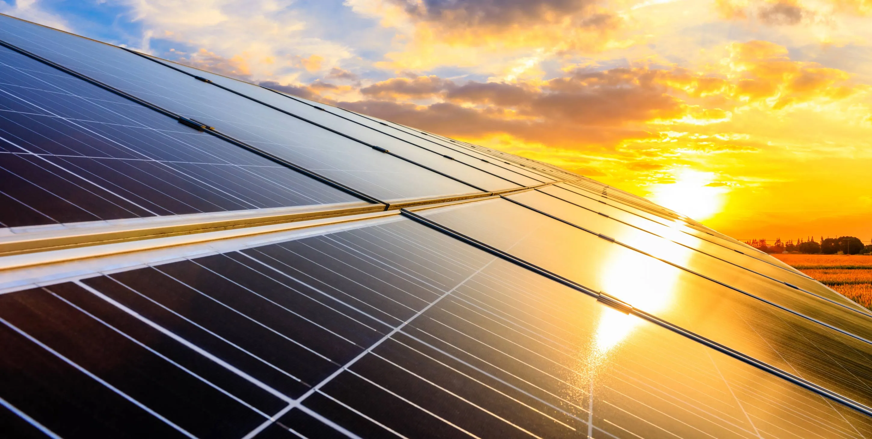 Solar panels and sunrise